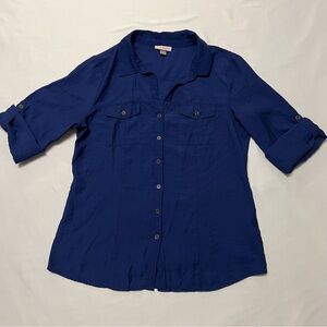 Roz & Ali Womens 3/4 Sleeve Button-Up Shirt - Blue - Size M